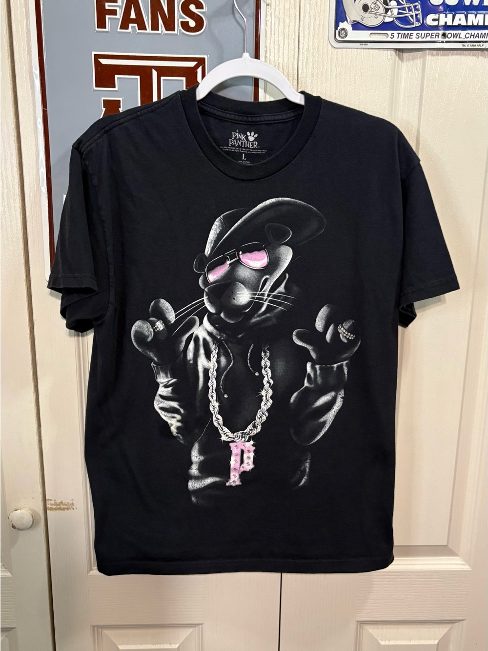 Pink Panther Black Graphic Tee with Accent -